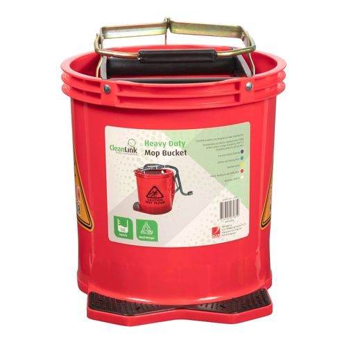 Cleanlink Mop Bucket Heavy Duty Metal Wringer 16 Litre Red