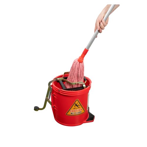 Cleanlink Mop Bucket Heavy Duty Metal Wringer 16 Litre Red