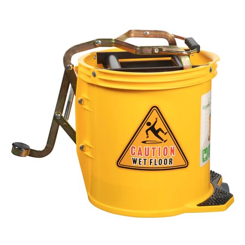 Cleanlink Mop Bucket Heavy Duty Metal Wringer 16 Litre Yellow