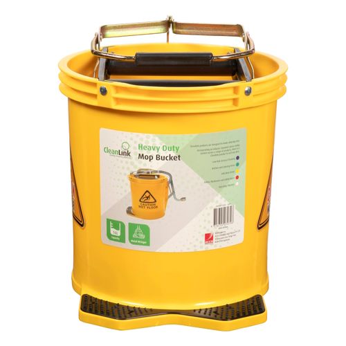 Cleanlink Mop Bucket Heavy Duty Metal Wringer 16 Litre Yellow