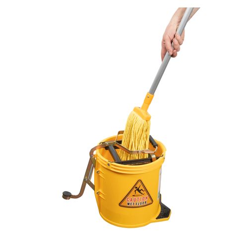 Cleanlink Mop Bucket Heavy Duty Metal Wringer 16 Litre Yellow