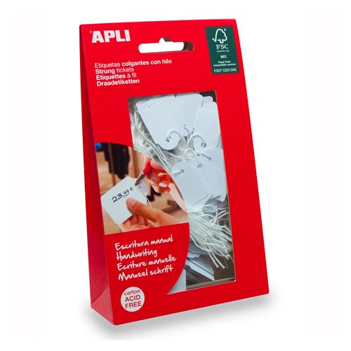 Apli Handwriting Strung Tickets 22x35mm White Bag 100