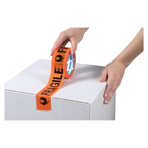 Cumberland Fragile Tape Fluoroescent Orange/Black 48mm x 66M Pack 6