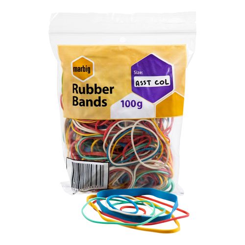 Marbig Rubberbands Assorted Coloured 100gm Bag