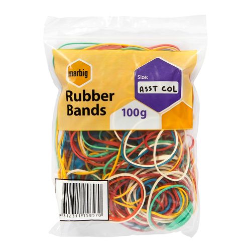 Marbig Rubberbands Assorted Coloured 100gm Bag