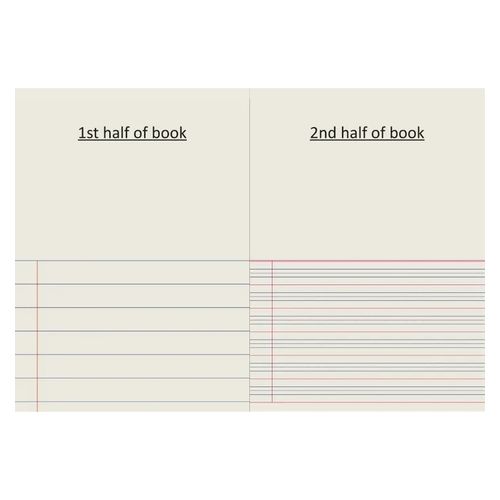 Writer Premium 96pg Transition Story Book 1/2pg Plain-1/2 pg ruled 24mm solid, Qld Year 1 ruled + red margin