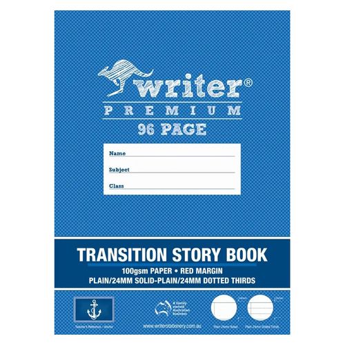 Writer Premium 96pg Transition Story Book 1/2pg Plain-1/2 pg ruled 24mm solid-24mm Dtd Thirds ruled + red margin