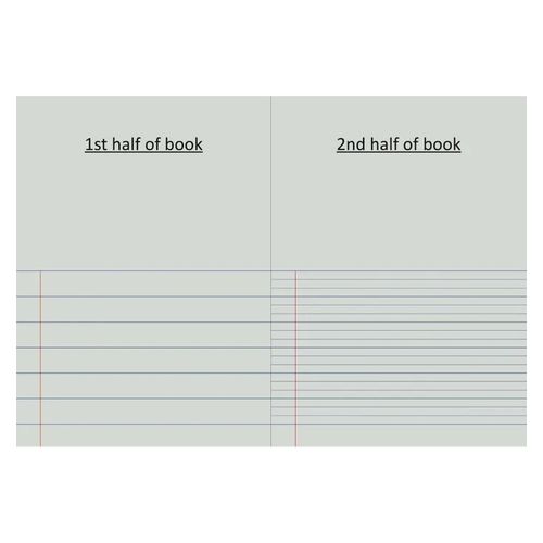 Writer Premium 96pg Transition Story Book 1/2pg Plain-1/2 pg ruled 24mm solid-24mm Dtd Thirds ruled + red margin