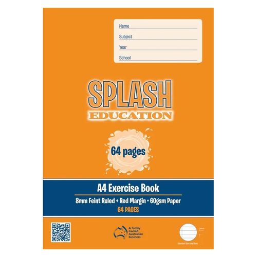 Splash Exercise Book A4 8mm Ruled 64 Page