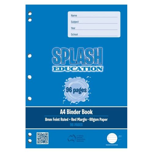 Splash Binder Book A4 8mm Ruled 96 Page