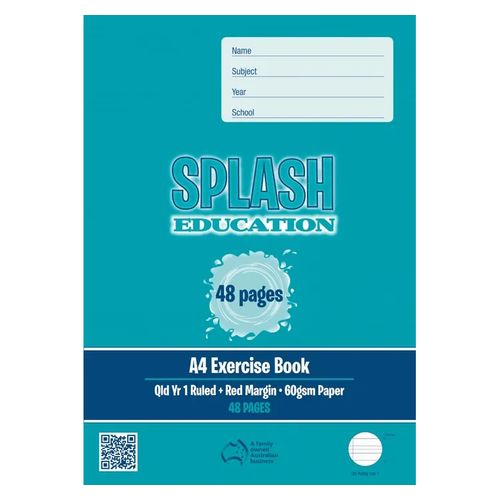 Splash Exercise Book A4 Qld Year 1 Ruled With Margin 48 Page