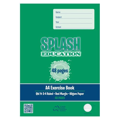 Splash Exercise Book A4 Qld Year 3/4 Ruled With Margin 48 Page
