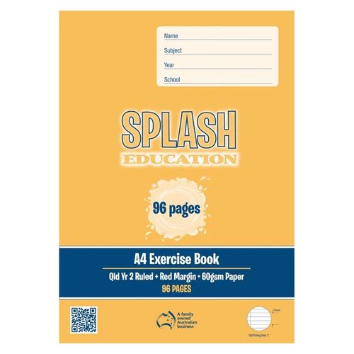 Splash A4 96pg Qld Yr2 Ruled Exercise Book