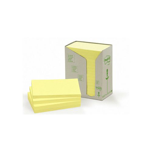 Post-It Notes 76x127mm 655-RTY Yellow Recycled Pack 16