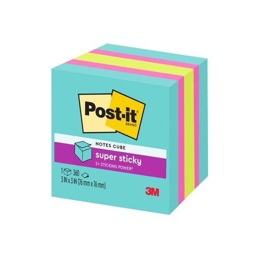 Post-It Memo Cube Super Sticky 2027-SSAFG 76X76mm Assorted Colours 360 Sheet