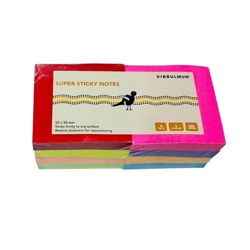 Bibbulmun Super Sticky Notes 50mm x 50mm Pack of 8 Assorted Colours