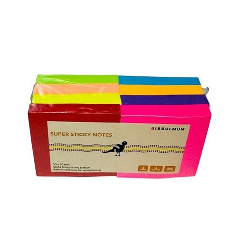 Bibbulmun Super Sticky Notes 50mm x 50mm Pack of 8 Assorted Colours