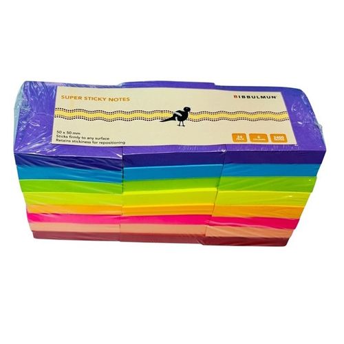 Bibbulmun Super Sticky Notes 50mm x 50mm Pack of 24 Assorted Colours