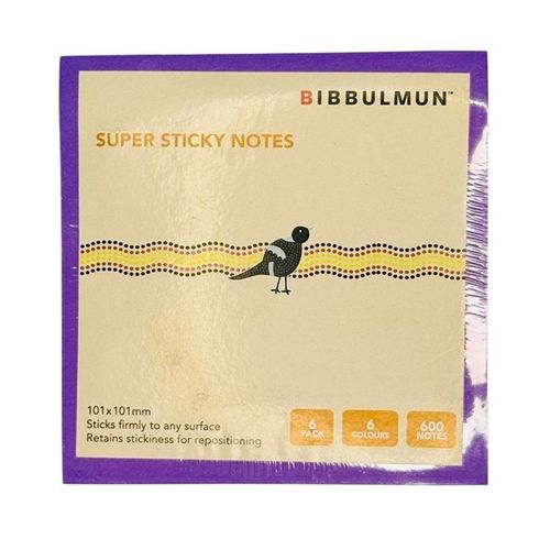 Bibbulmun Super Sticky Notes 101mm x 101mm 6 Neon Colours 600 Sheets Pack of 6