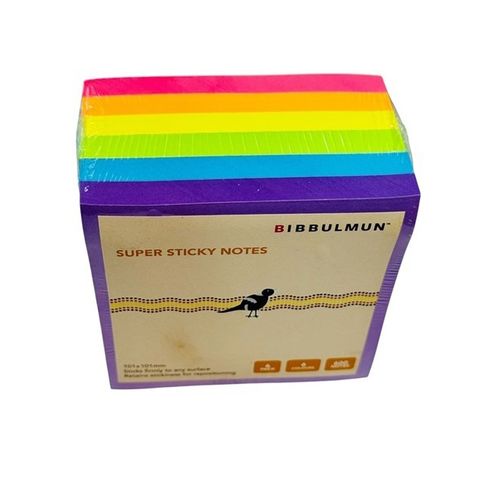 Bibbulmun Super Sticky Notes 101mm x 101mm 6 Neon Colours 600 Sheets Pack of 6