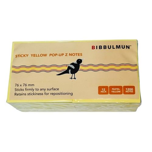 Bibbulmun Pop-Up Z Line Sticky Notes 76mm x 76mm Pastel Yellow 12 Pack 1200 Notes