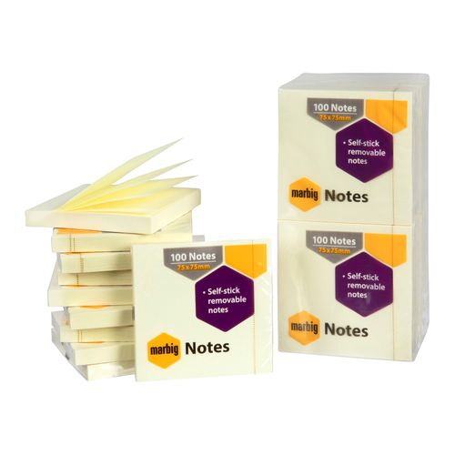 Marbig Notes Repositionable 75x75mm Yellow Pack 12