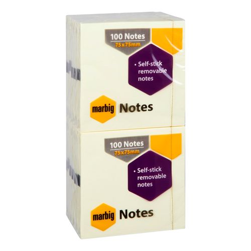 Marbig Notes Repositionable 75x75mm Yellow Pack 12
