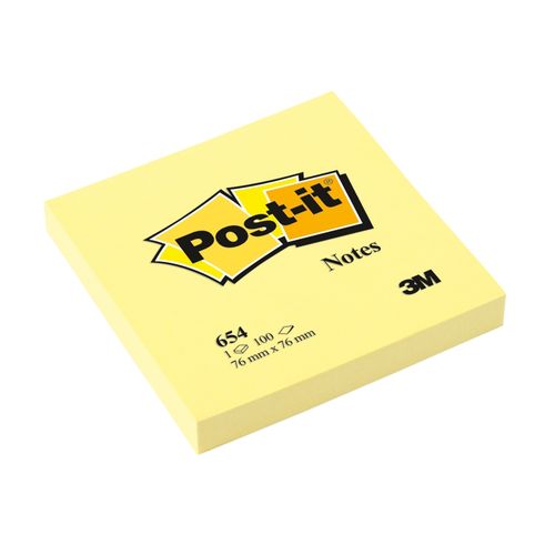 Post-It Notes 76x76mm 654 Yellow 100 Sheet Pack 12