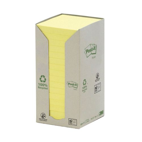 Post-It Notes 654-1T 76x76mm Recycled Yellow Pack 16