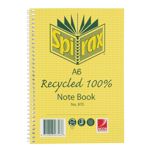 Spirax 813 Recycled Notebook A6 100 Page