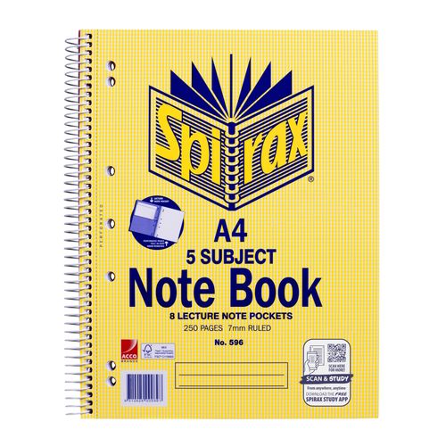 Spirax 596 5 Subject Notebook A4 250 Page