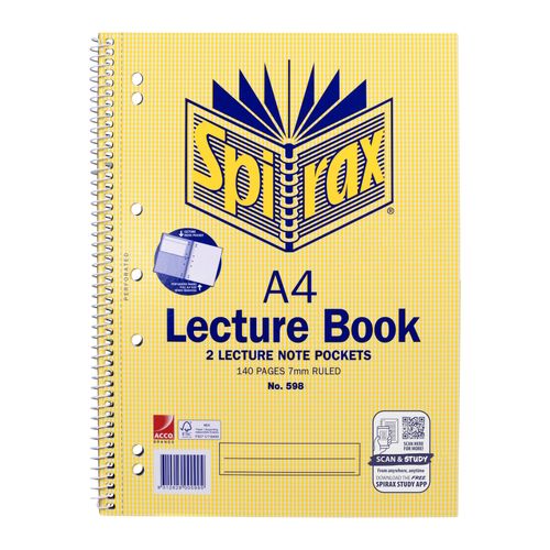 Spirax 598 Lecture Book With Pocket A4 140 Page S/O