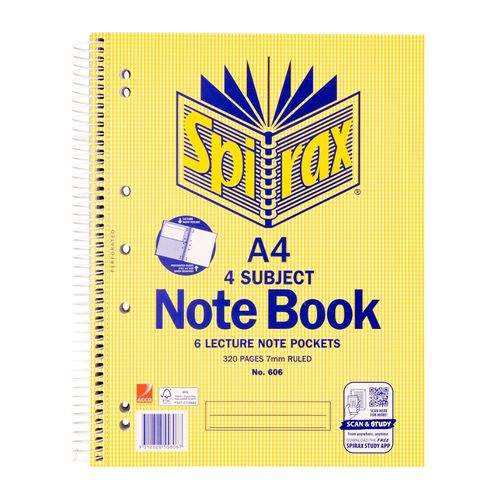 Spirax 606 4 Subject Notebook A4 320 Page