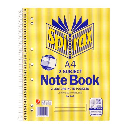 Spirax 605 2 Subject Notebook A4 250 Page
