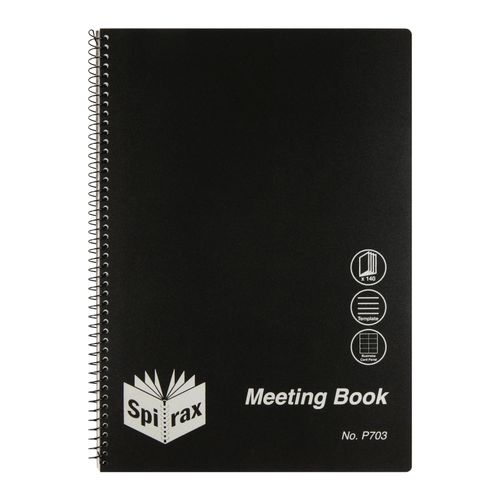 Spirax P703 Meeting Book A4 140 Page Black PP Cover