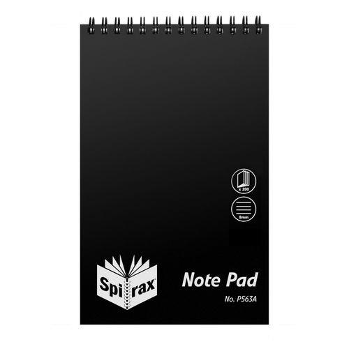 Spirax P563A Notebook Reporters 200x127mm 200 Page PP Black T/O