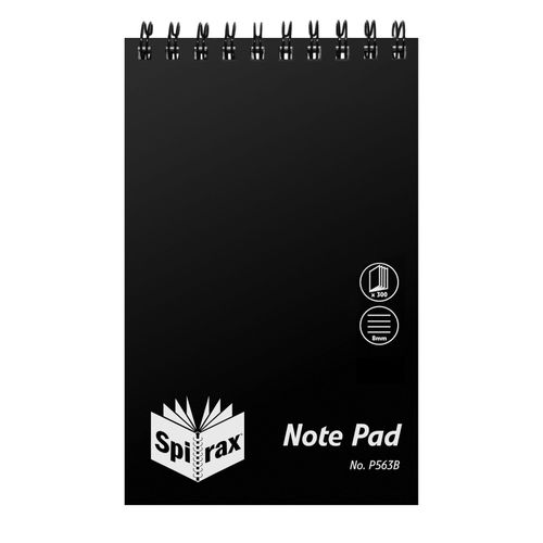 Spirax P563B Notebook Reporters 200x127mm 300 Page PP Black T/O