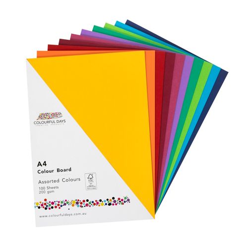 Colourful Days Colourboard 200gsm A4 Assorted Colours Pack 100