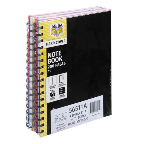 Spirax Notebook Spiral 511 A5 Hardcover Assorted Pack 4