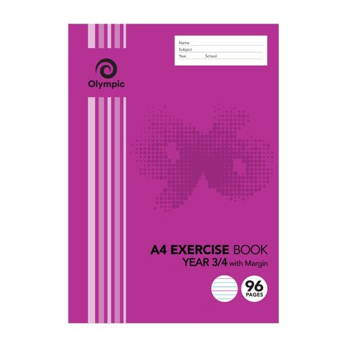 Olympic Exercise Book QLD Year 3/4 with Red Margin A4 96 pages
