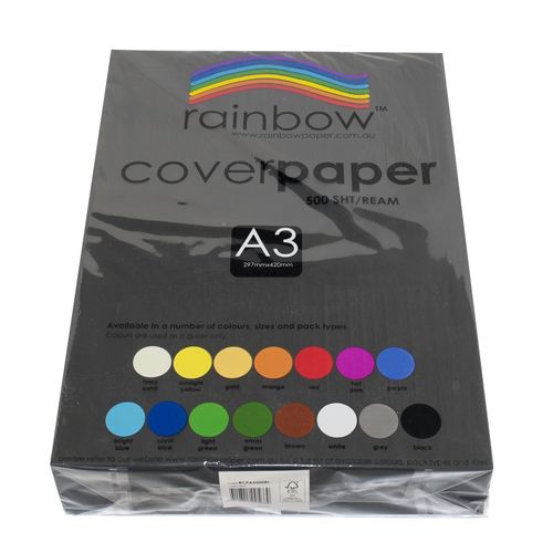 Rainbow Cover Paper A3 125gsm Black Pk500