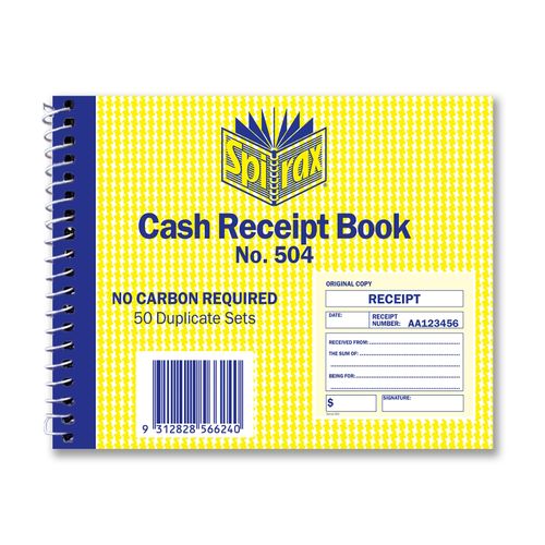 Spirax 504 Cash Receipt Book 102x127mm