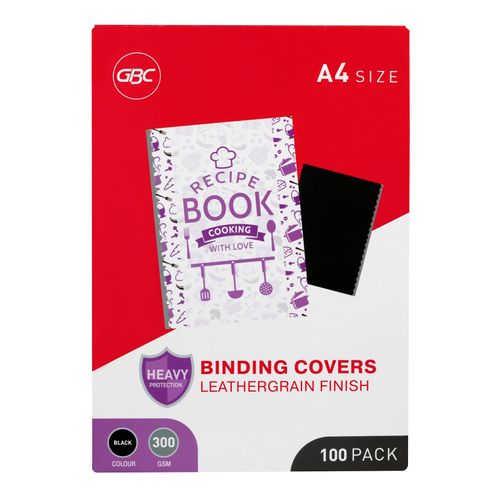 Gbc Binding Cover A4 Leathergrain 300gsm Black Pack 100