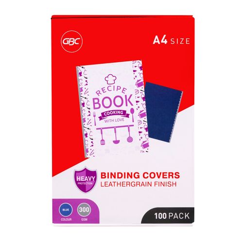 Gbc Binding Cover A4 Leathergrain 300gsm Blue Pack 100