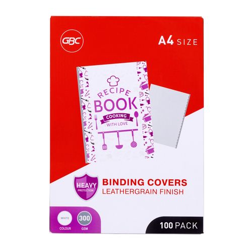 Gbc Binding Cover A4 Leathergrain 300gsm White Pack 100