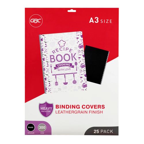 Gbc Binding Cover A3 Leathergrain Black Pack 25