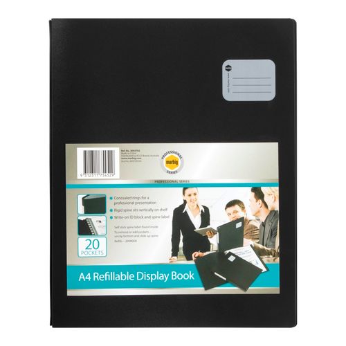 Marbig Professional Refillable Display Book 20 Pocket Black