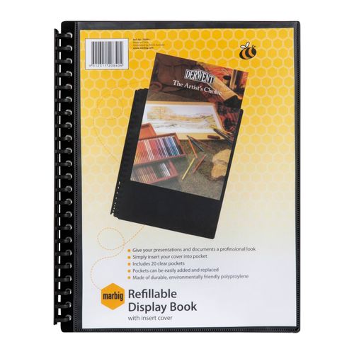 Marbig Display Book A4 Insert Front Cover Non Refillable 20 Pocket Black