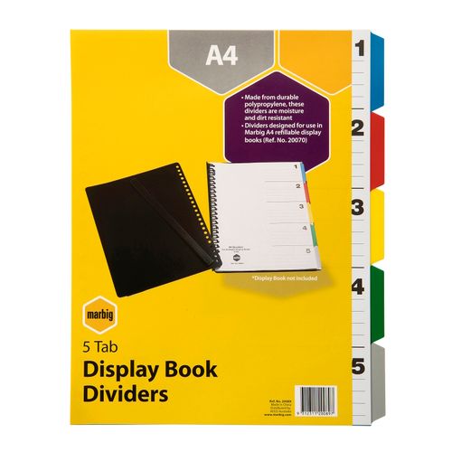 Marbig Display Book Indices & Dividers 5 Tab Pp A4 Multi Colour