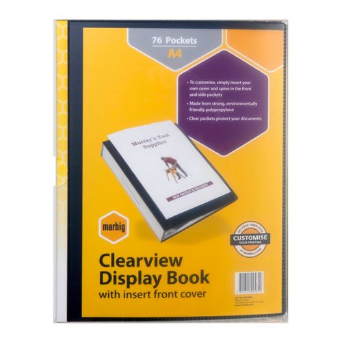 Marbig Clearview Display Book A4 76 Pocket With Tabs Non-Refillable Black